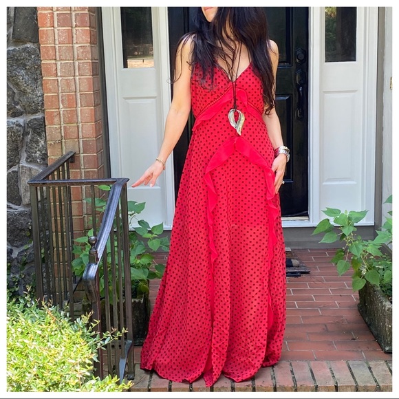 ABSOLUTELY GORGEOUS BOHO CHIC RED MAXI DRESS - Picture 5 of 12